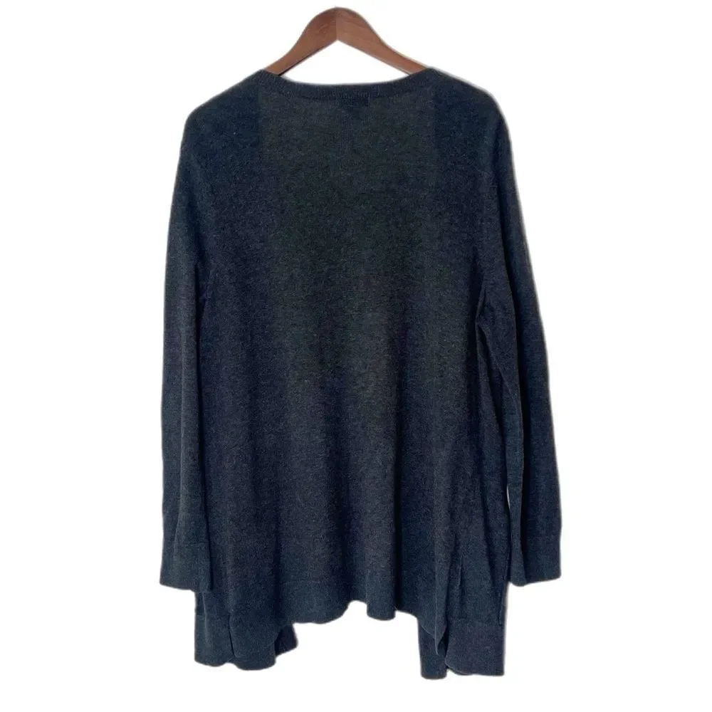 Eddie Bauer Christine Boyfriend Cardigan Dark Gray Open Front Knit Sweater